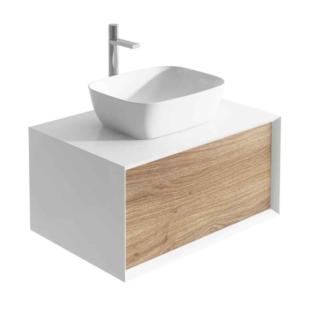 Devlin White & Oak Wall Hung Vanity Unit 800mm