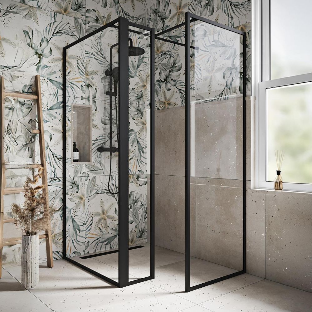 Amien Matt Black Clear Glass Pivot Return Panel 300mm