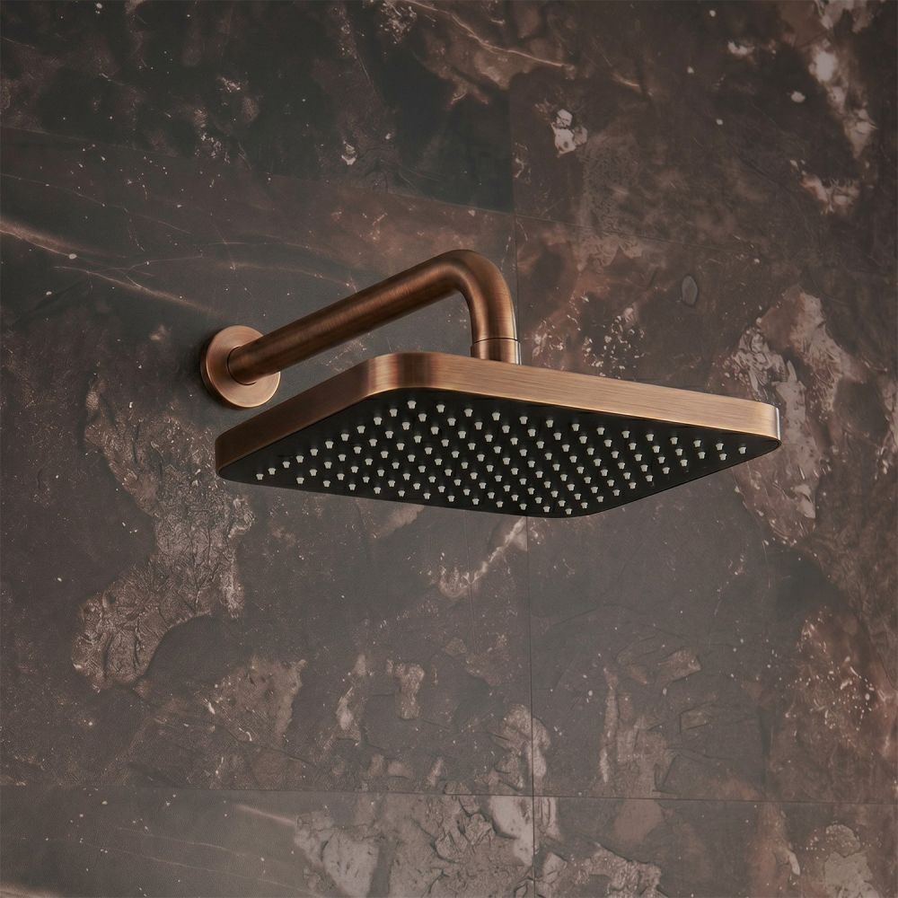 Flint Brushed Bronze Square Rainfall Shower Head & Arm