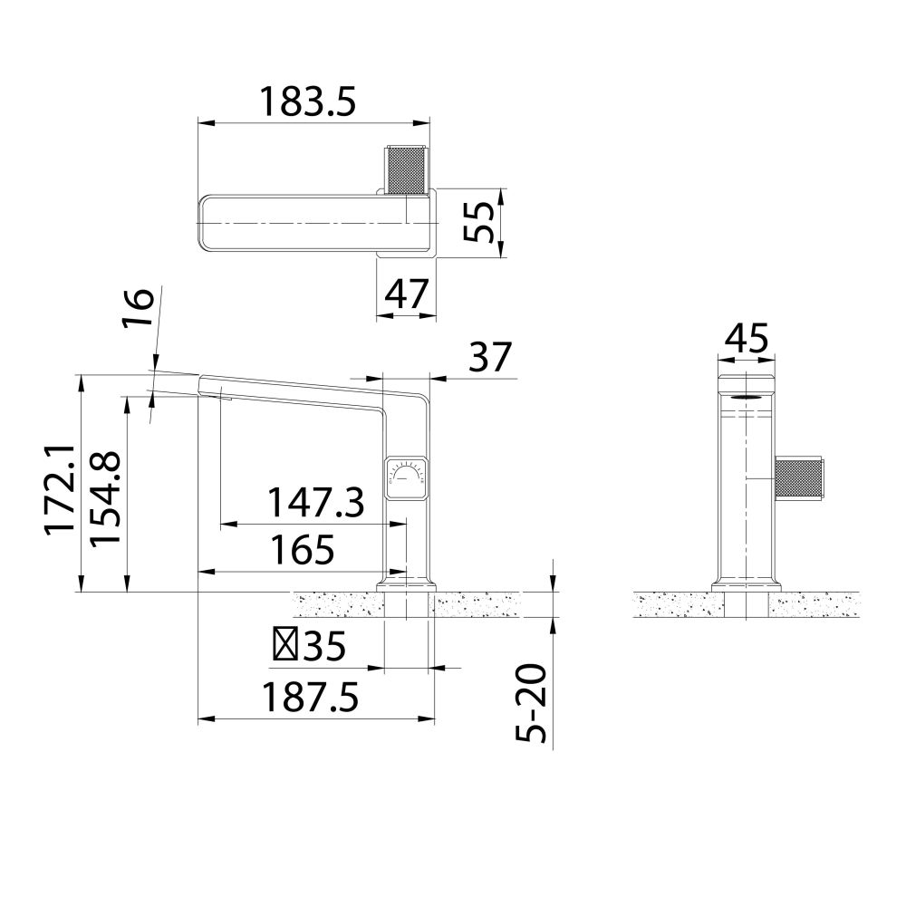 Flint Chrome Basin Mixer Tap dimensions