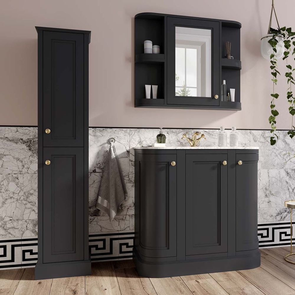 Richmond Black Curved Traditional Floor Standing Vanity Unit with White Marble Top 900mm