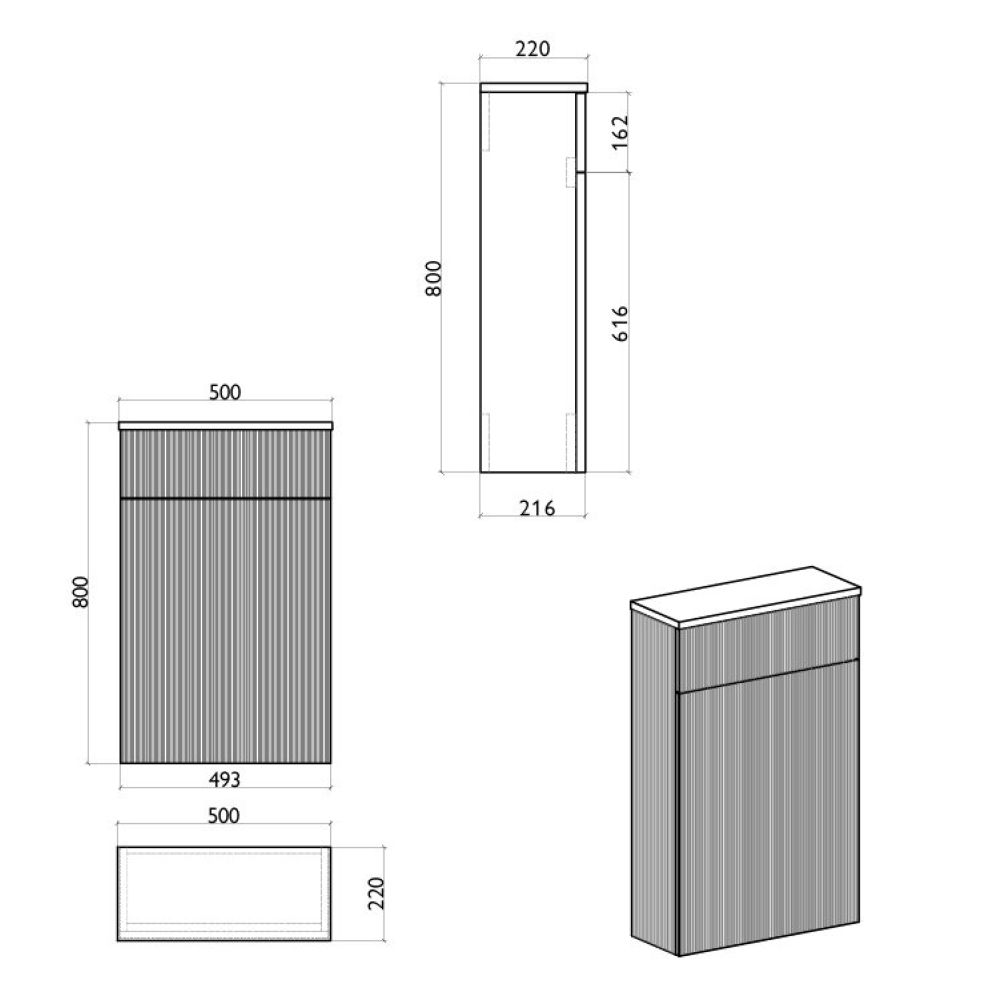 Bryce 500mm Ribbed Grey WC unit
