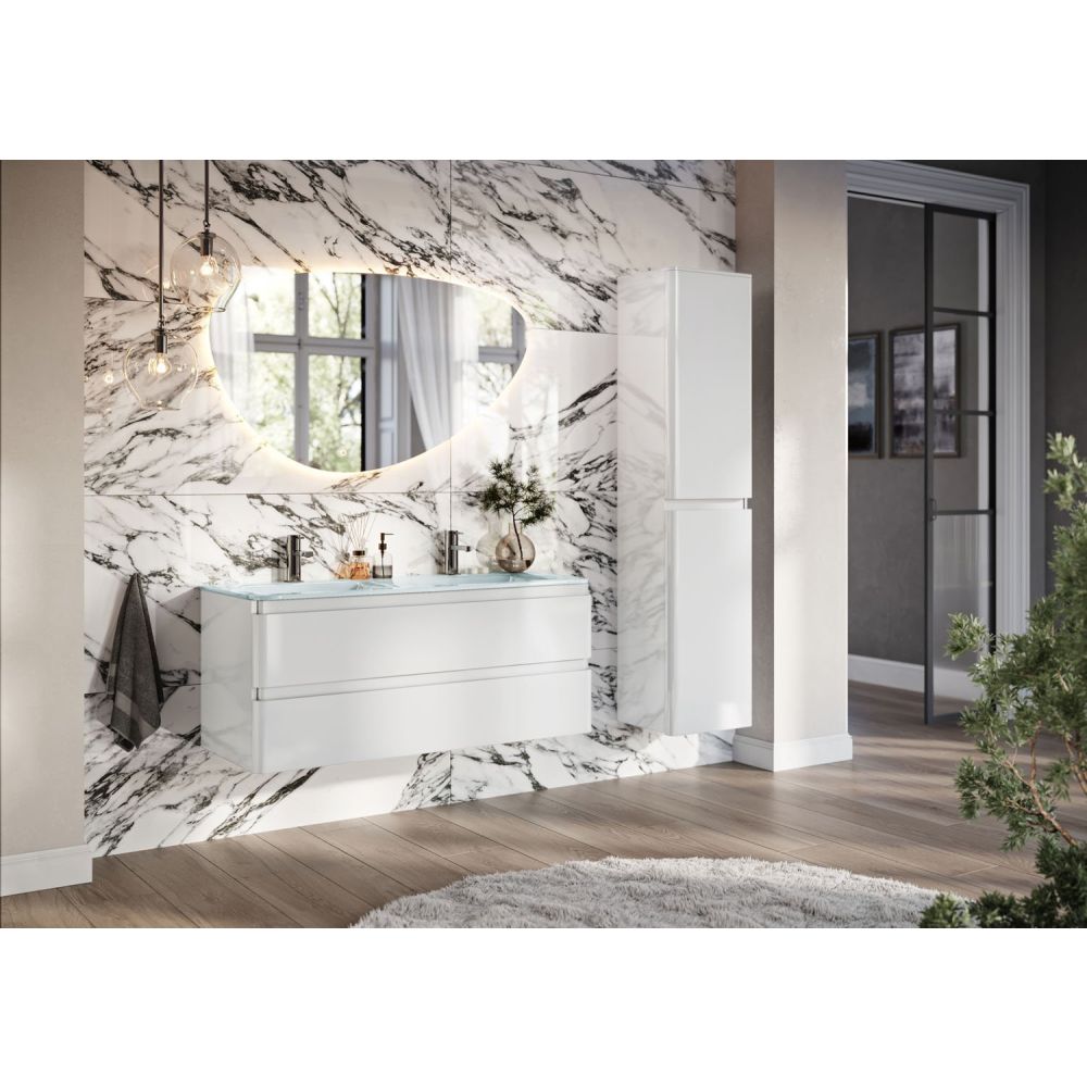 Neon Gloss White Wall Hung Vanity Unit with Opal Glass Basin 1200mm