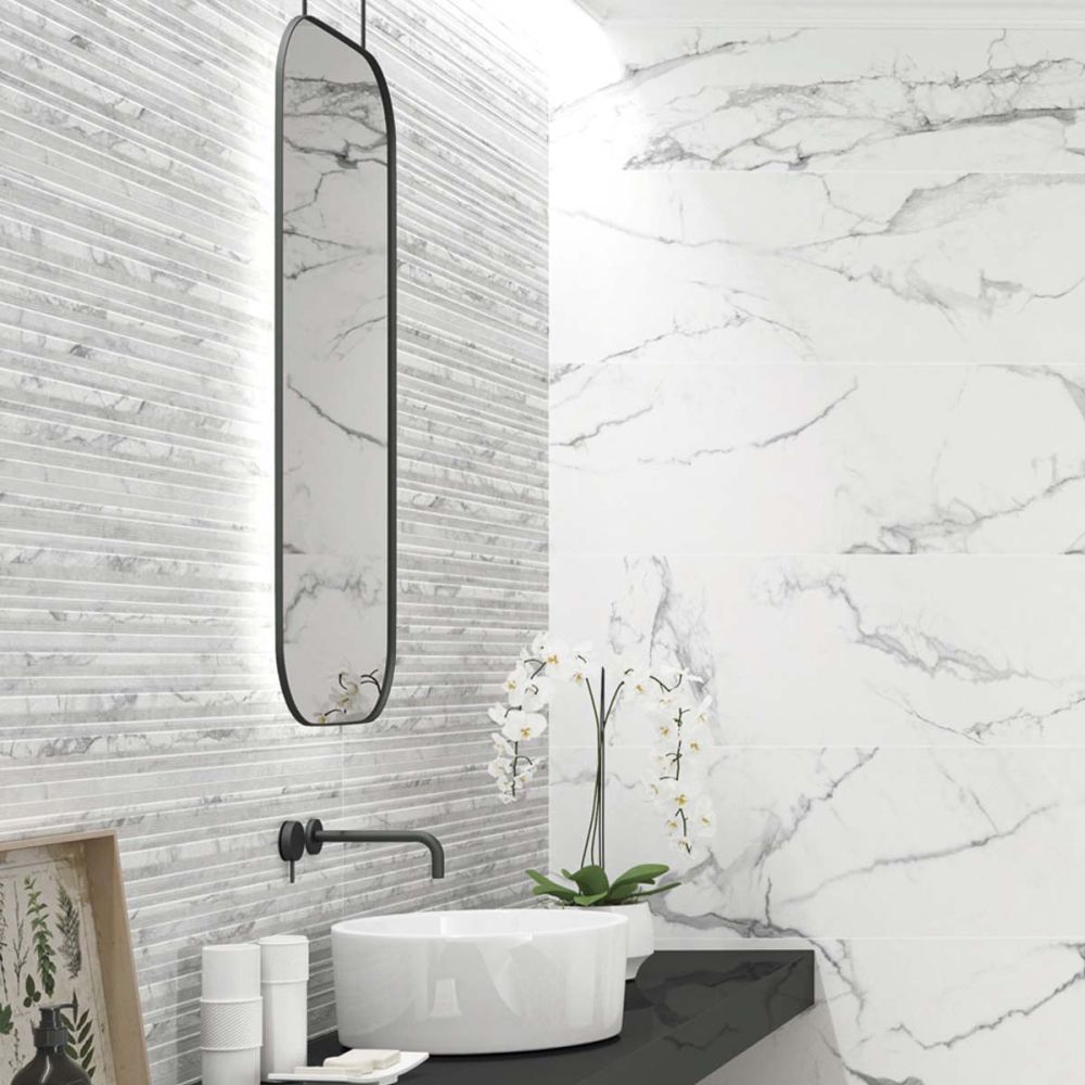 La Bella White Decor Matt Ceramic Tile 400x1200mm