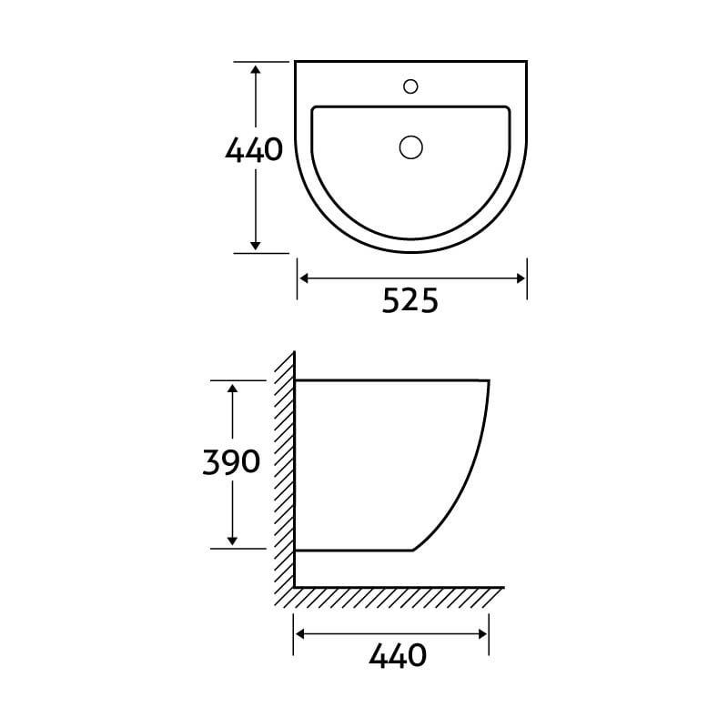 Oscar Wall Hung Basin dimensions