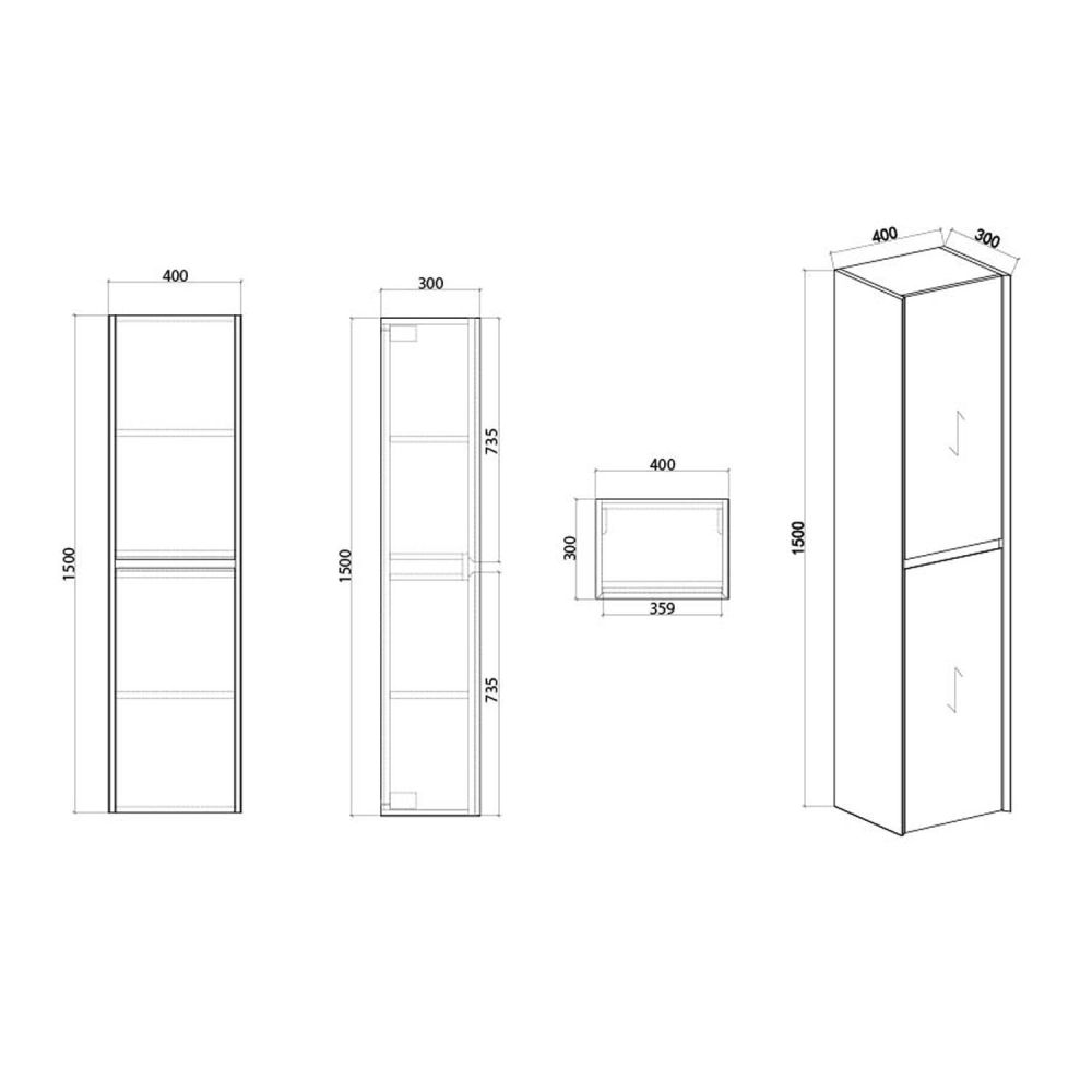 Venus Gloss White Tall Storage Unit Spec Drawing