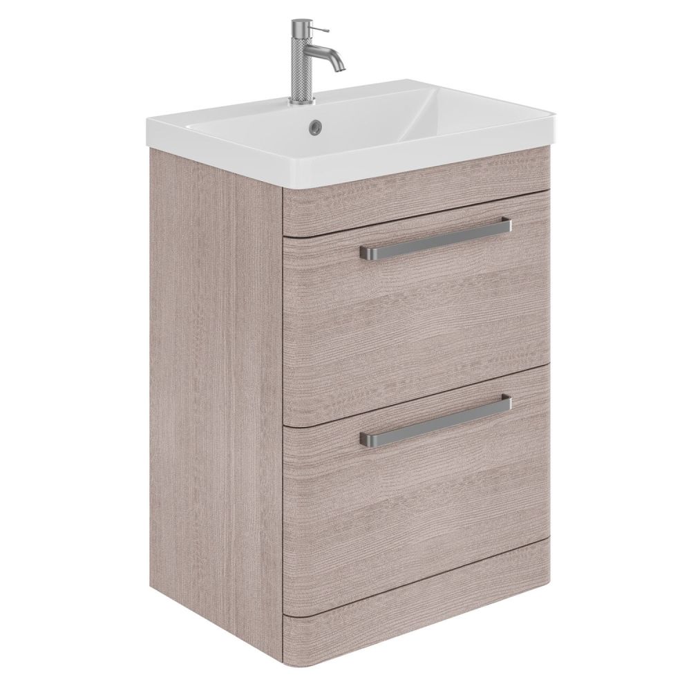 Esk Stone Grey Floor Standing Vanity Unit and Basin with Brushed Nickel Handles 600mm