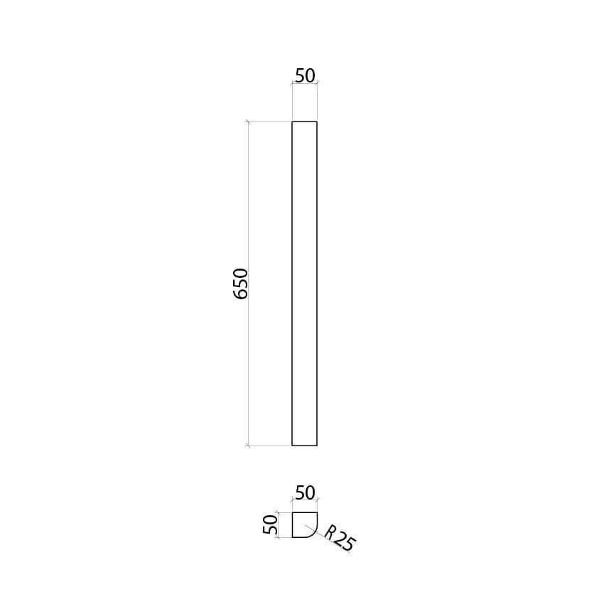 Liora Ribbed Matt White Corner Post Spec Drawing