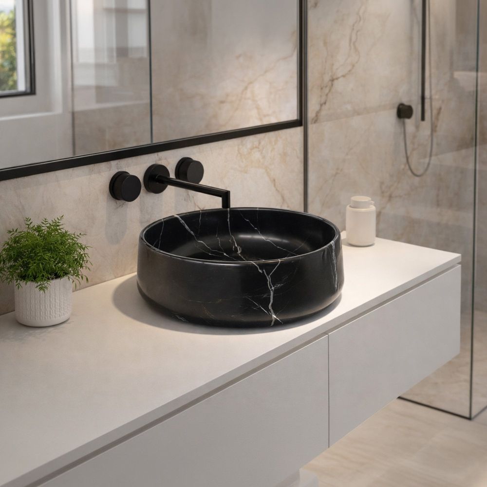 Marzio Nero Honed Marble Round 380mm Basin 212982