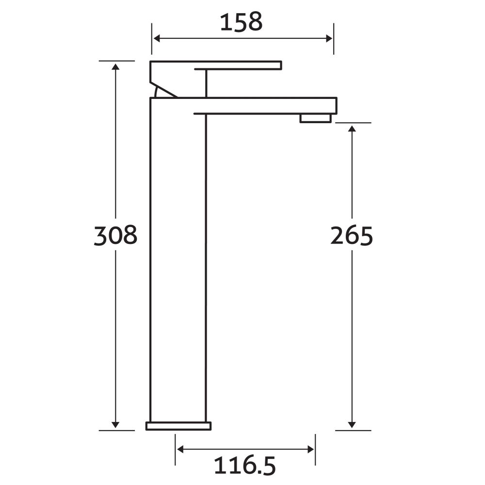 Venture Chrome Extended Tall Basin Mixer Tap dimensions