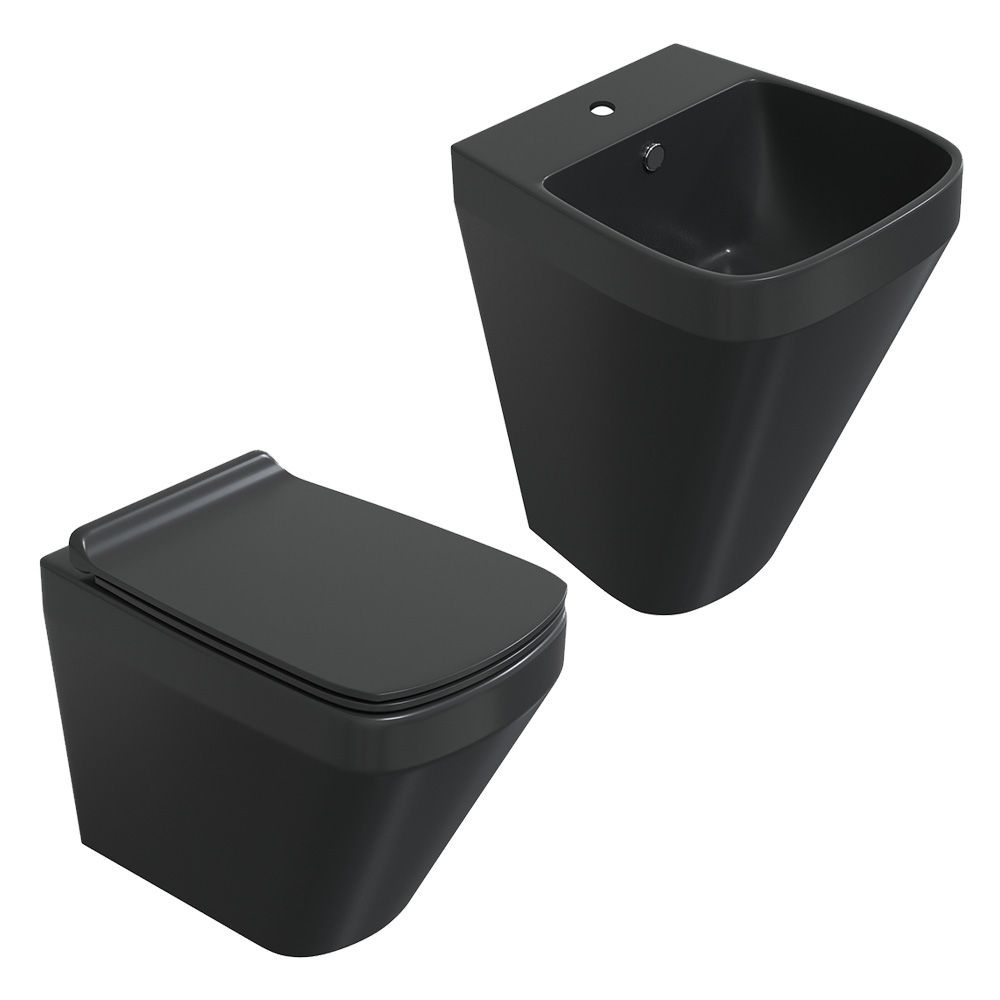 Belgrove Black Back to Wall Toilet and Wall Hung Basin Suite