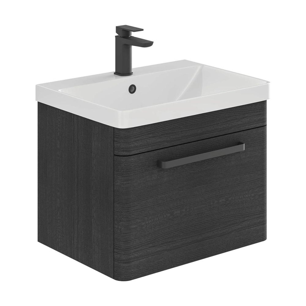 Esk Black Wall Hung Vanity Unit and Basin with Black Handles 600mm