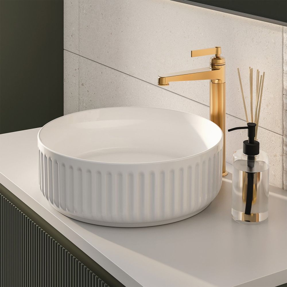 Massa Ribbed White Round Countertop Basin