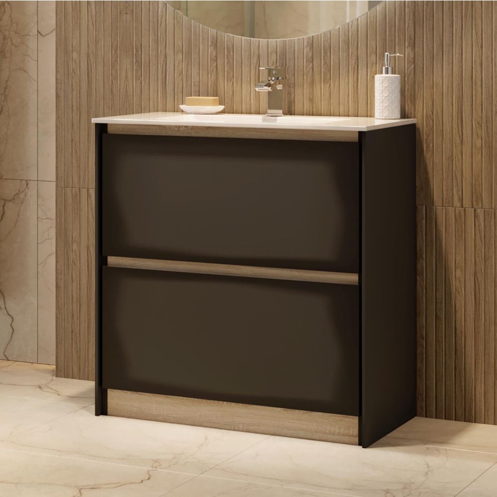 Newbury Matt Black and Sawn Oak Floor Standing Vanity Unit 800mm