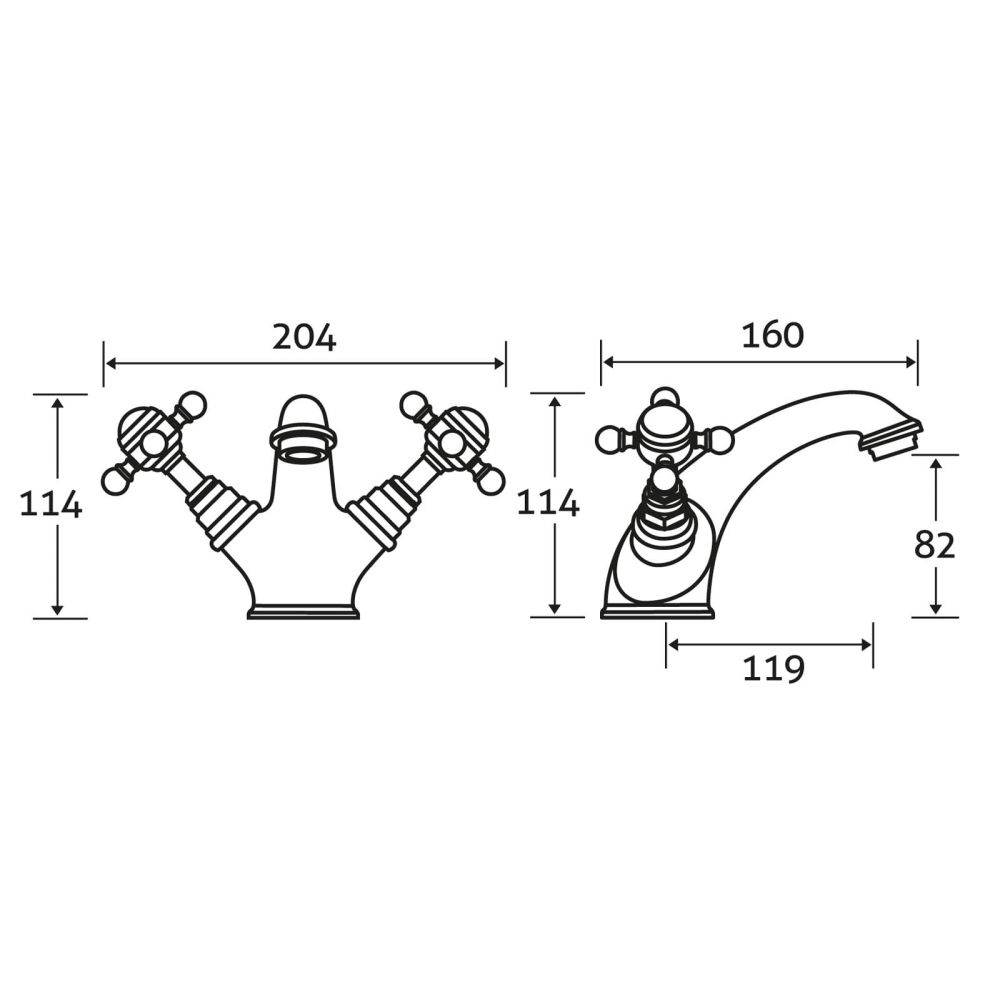 Grosvenor Chrome Basin Mixer Tap - dimensions