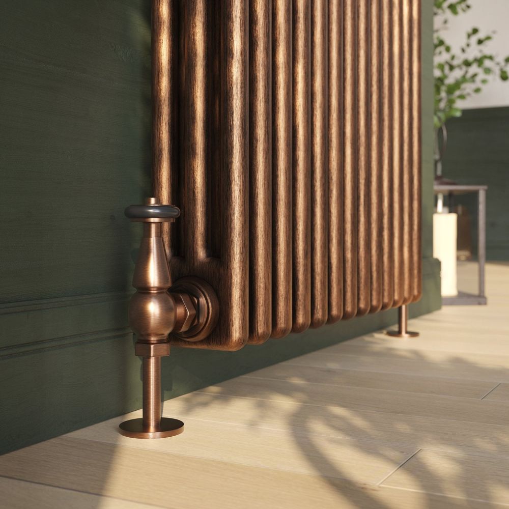 Clement Antique Copper Triple Vertical Column Radiator Close Up Detail