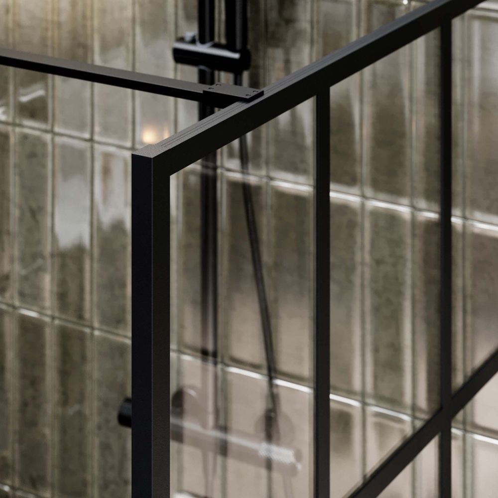 Amien Matt Black Grid Framed Shower Screen 680mm