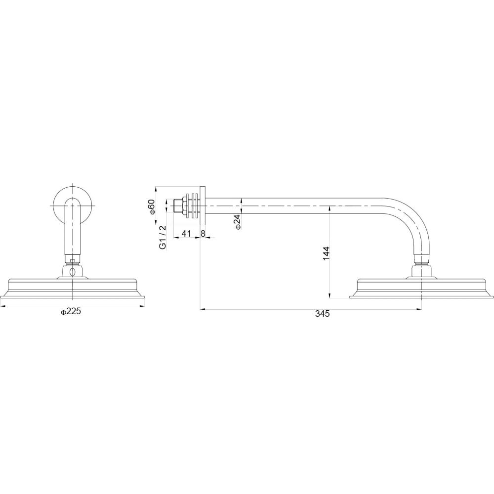 Warwick Brushed Gold Traditional Concealed Valve Shower Pack Spec Drawing