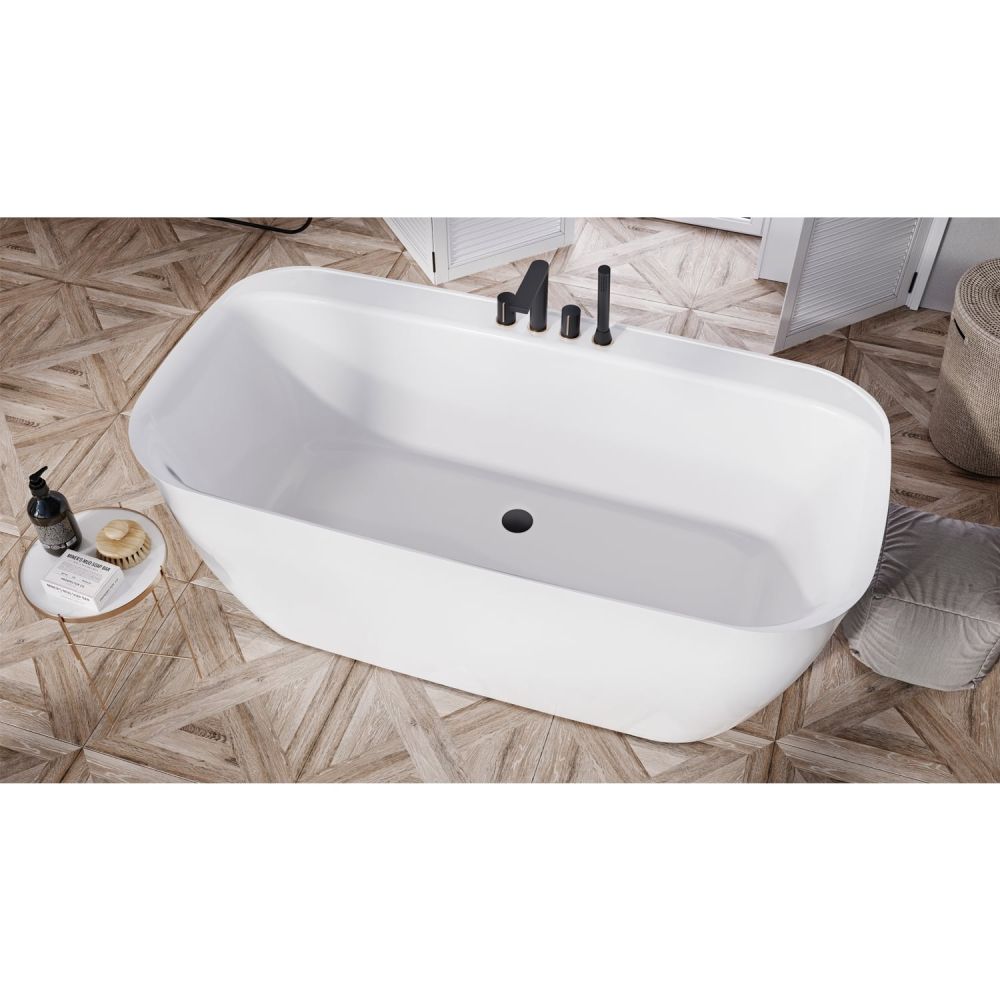 Modern roomset featuring the Tidal White Freestanding Acrylic Bath 1600x800mm view from above