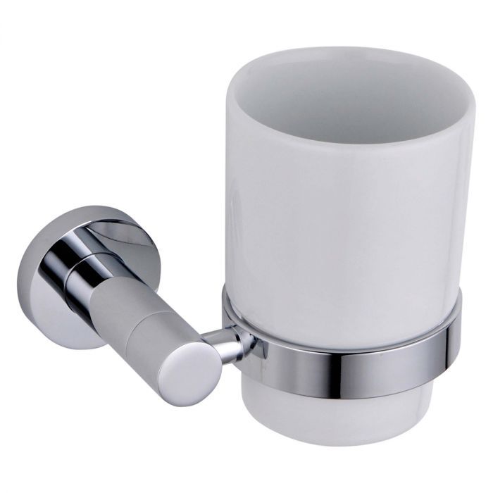 Round Ceramic Tumbler and Chrome Holder