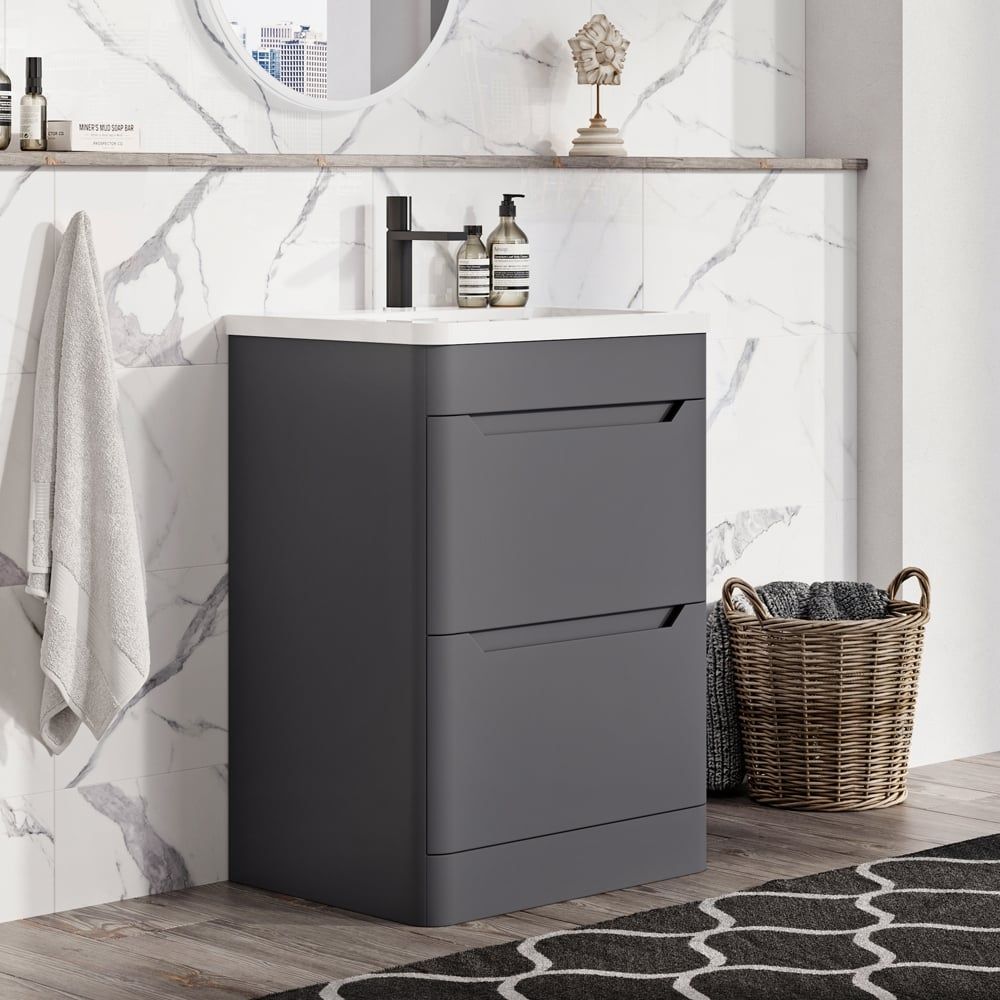 Floor Standing 600mm Vanity Unit in Charcoal Roomset