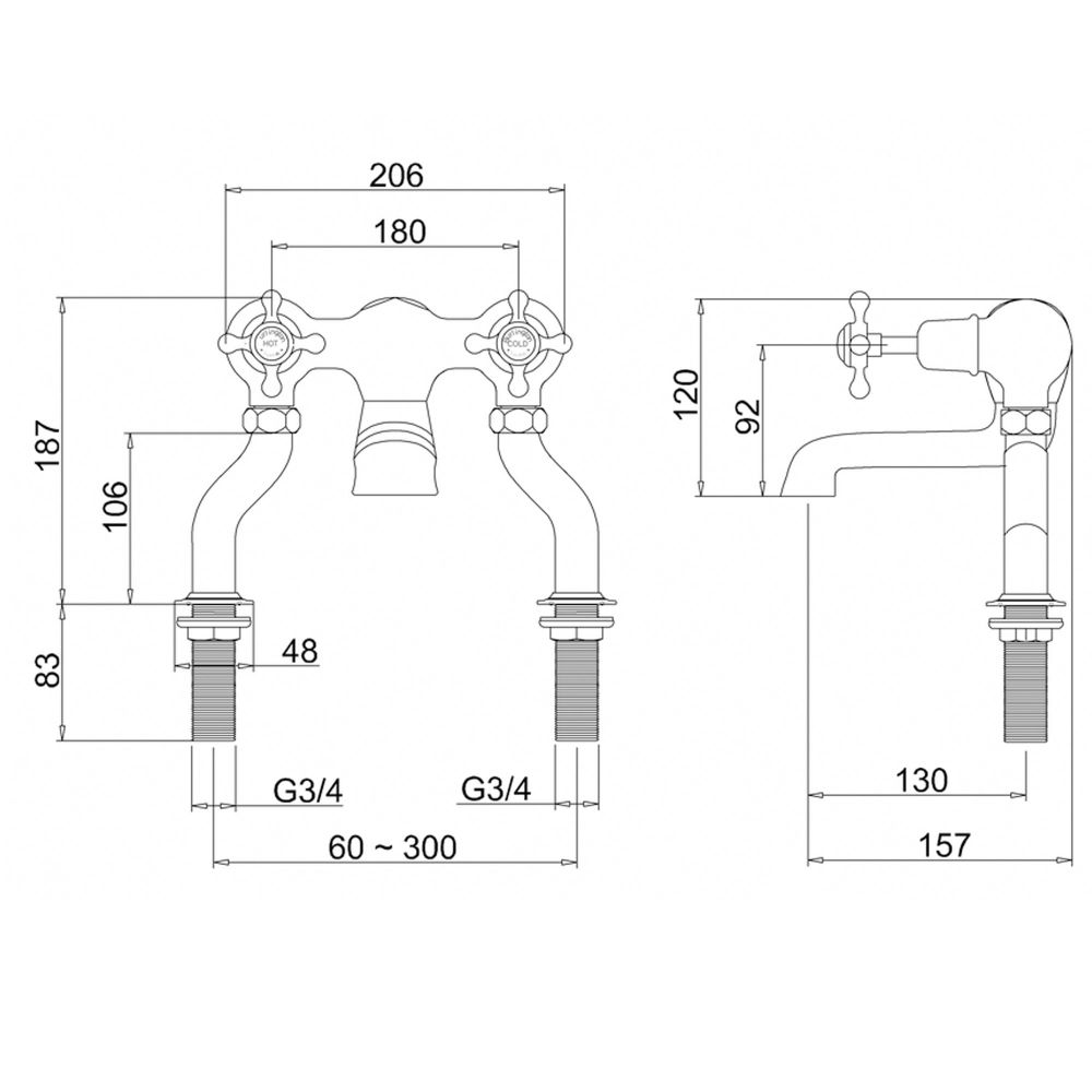 Burlington Claremont Chrome Deck Mounted Bath Filler Tap