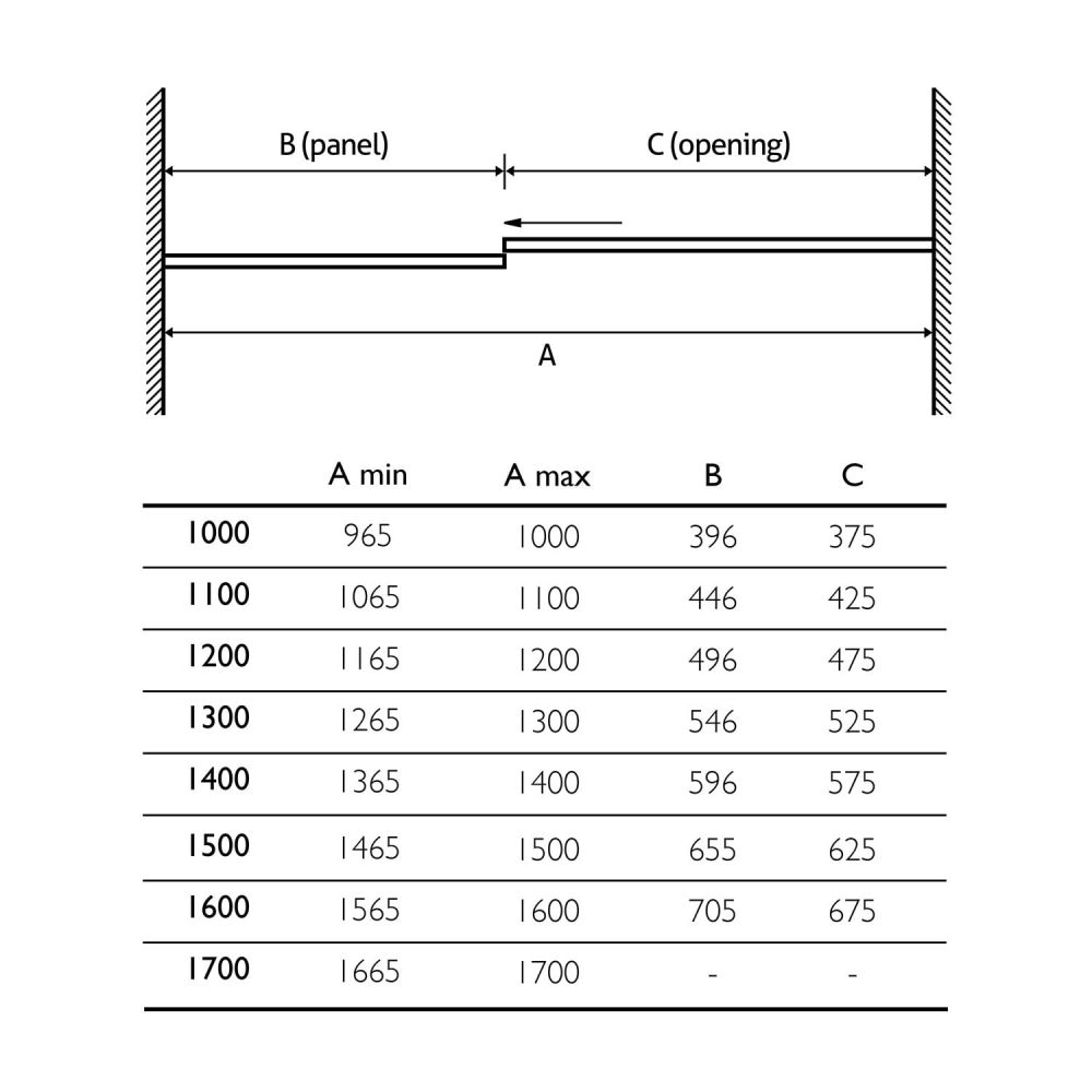 Fabio Chrome Sliding Shower Door Opening Sizes Dimension Table