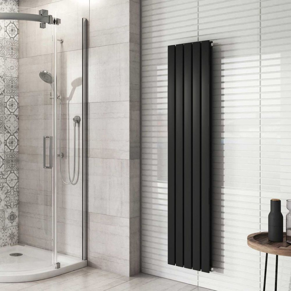 Perth Matt Black Double Vertical Flat Panel Radiator 1600x340mm