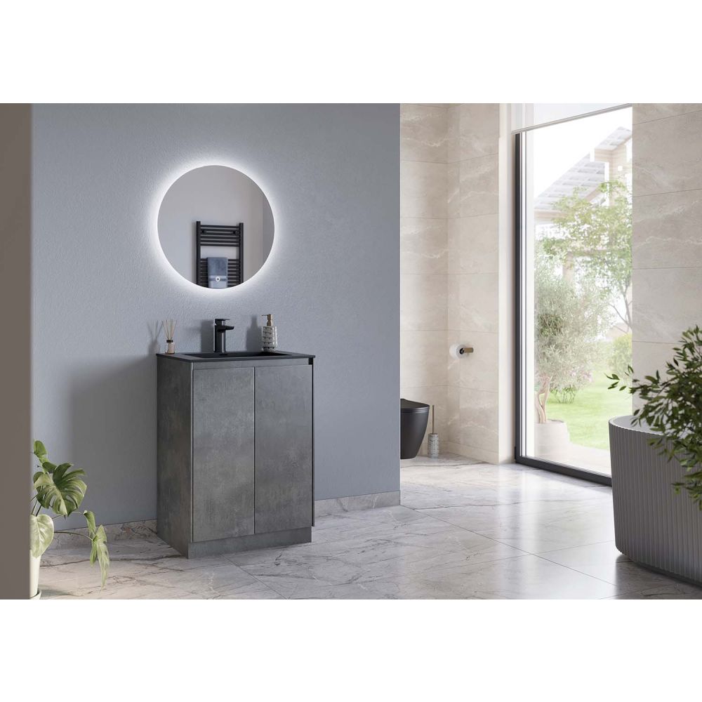 Odion Concrete Floor Standing Vanity Unit with Black Basin 600mm