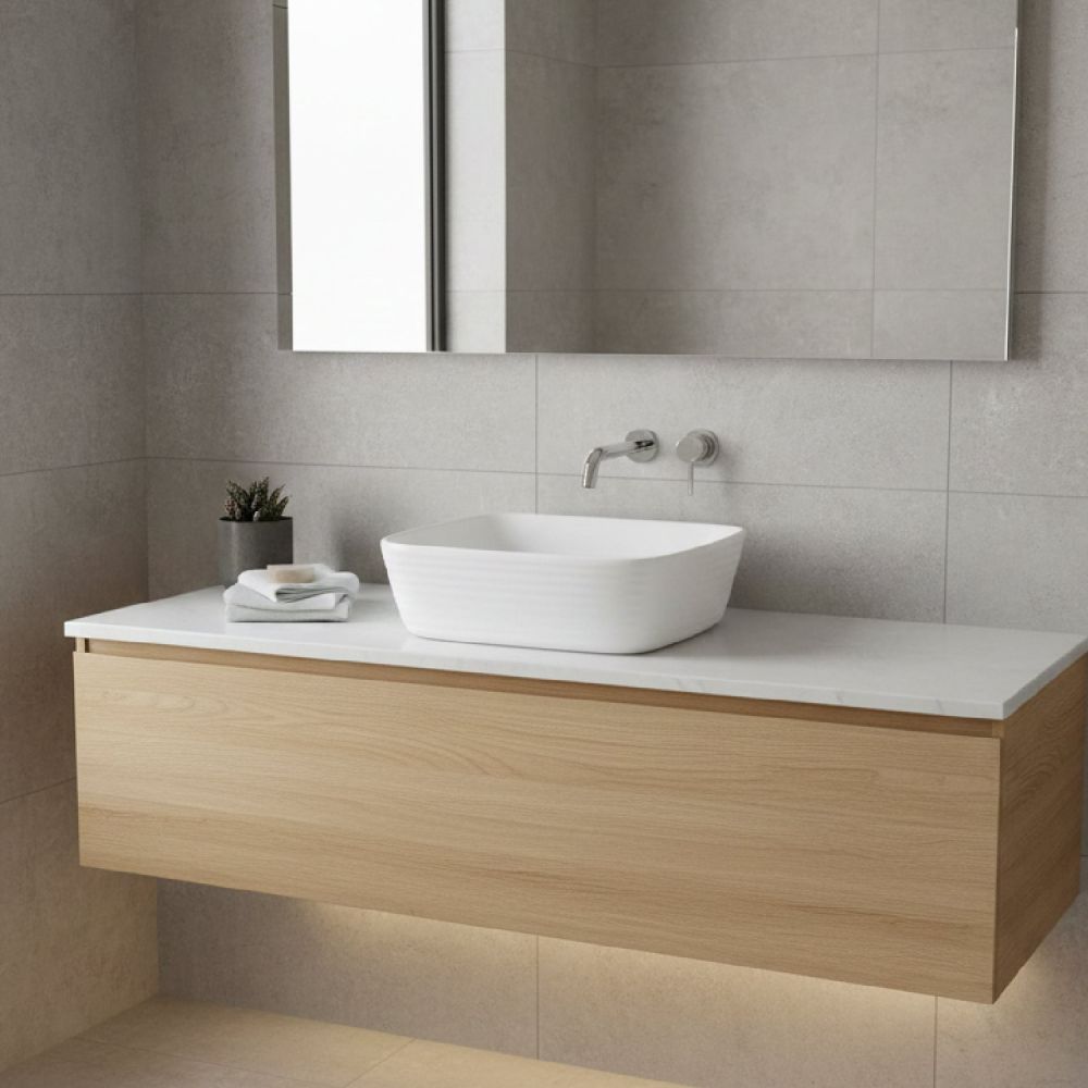 Calgary Ribbed White Rectangle Countertop Basin