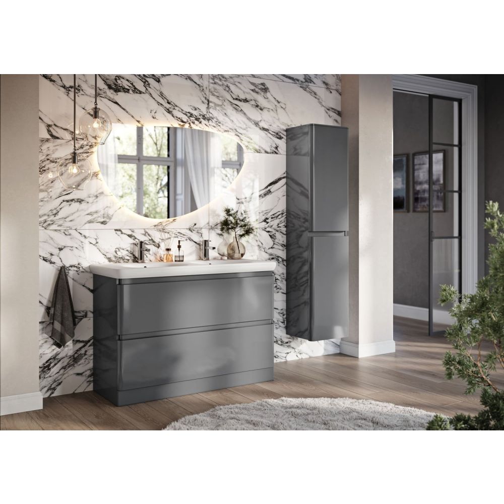 Neon Gloss Titanium Grey Floor Standing Vanity Unit with Lynx Resin Basin 1200mm