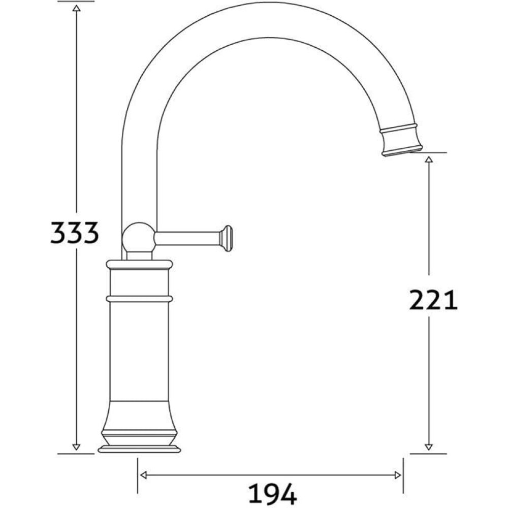 Traditional Bath Filler Tap Dimension Drawing