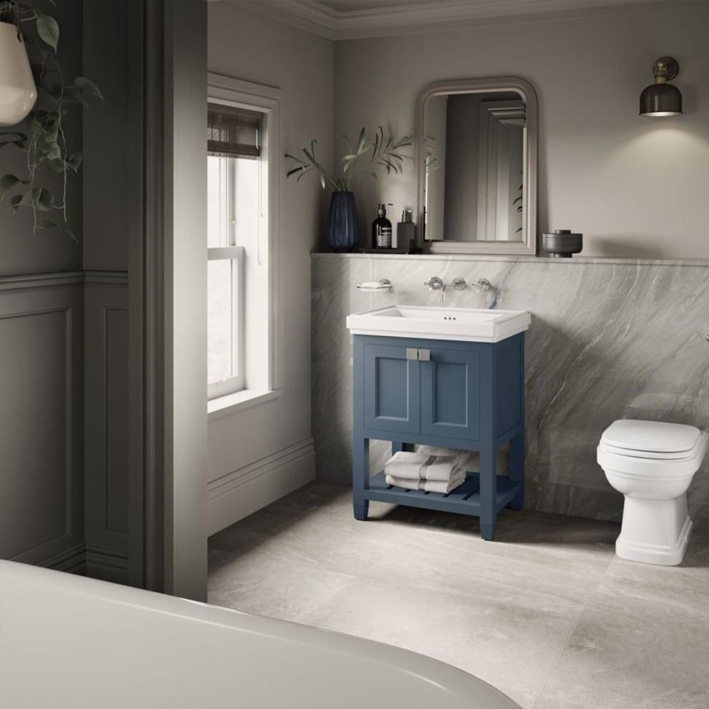 Burlington Riviera Matt Blue Floor Standing Vanity Unit with Basin 580mm