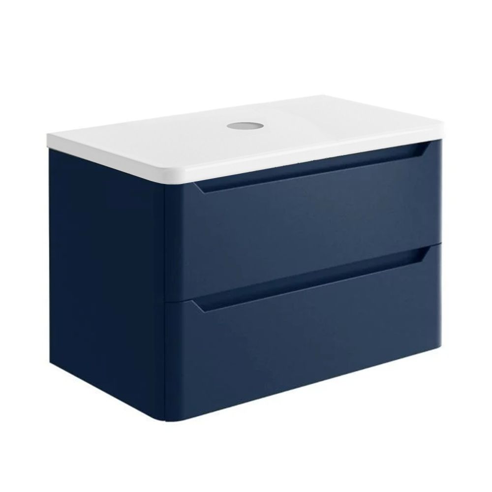 Ellis Wall Hung 800mm Vanity Unit in Royal Blue with White Worktop
