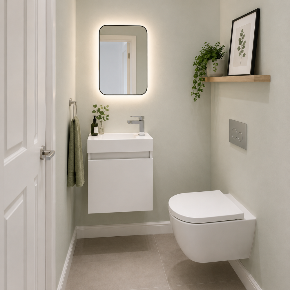 Compact Gloss White Wall Hung Cloakroom Vanity Unit