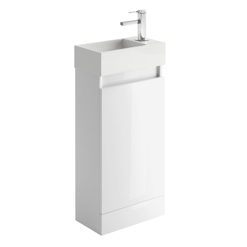 Compact Gloss White Floor Standing Cloakroom Vanity Unit 390mm