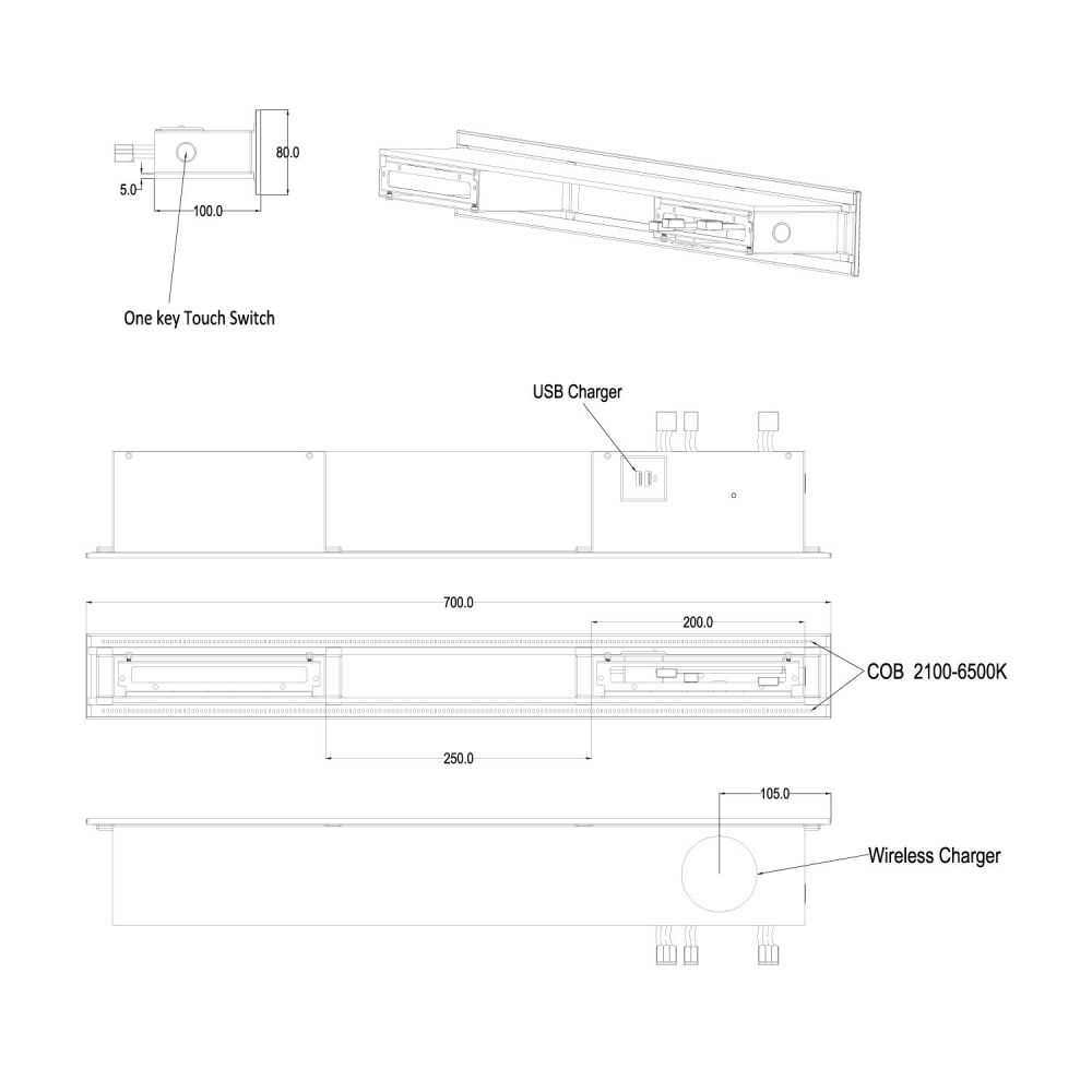 Edge Black Smart Shelf with Ambient Lighting 700mm Spec