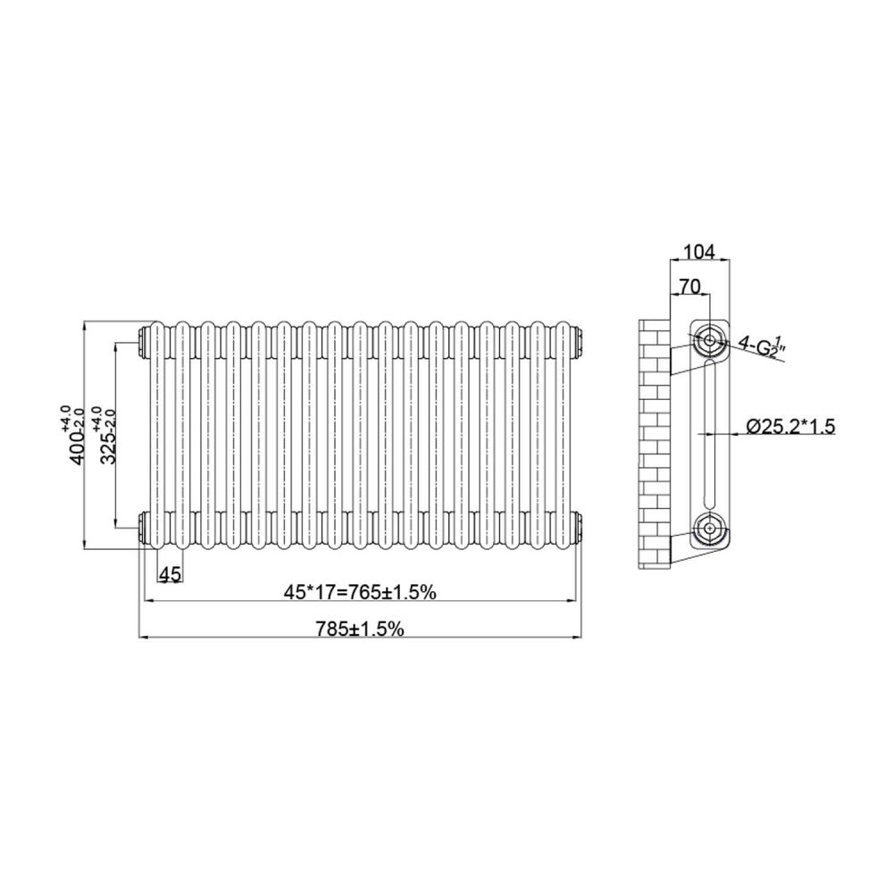 Clement Antique Copper Double Horizontal Column Radiator 400x785mm