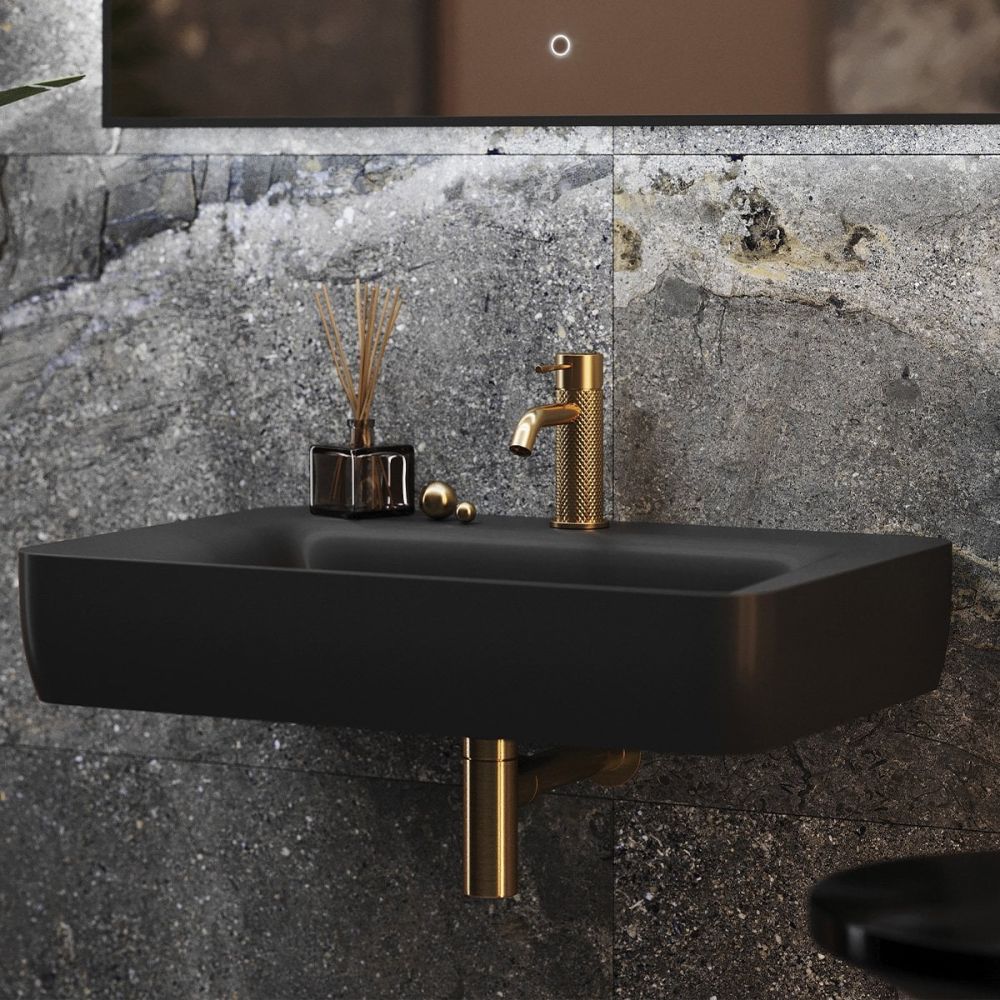 Micheli Matt Black Wall Hung Basin 700mm