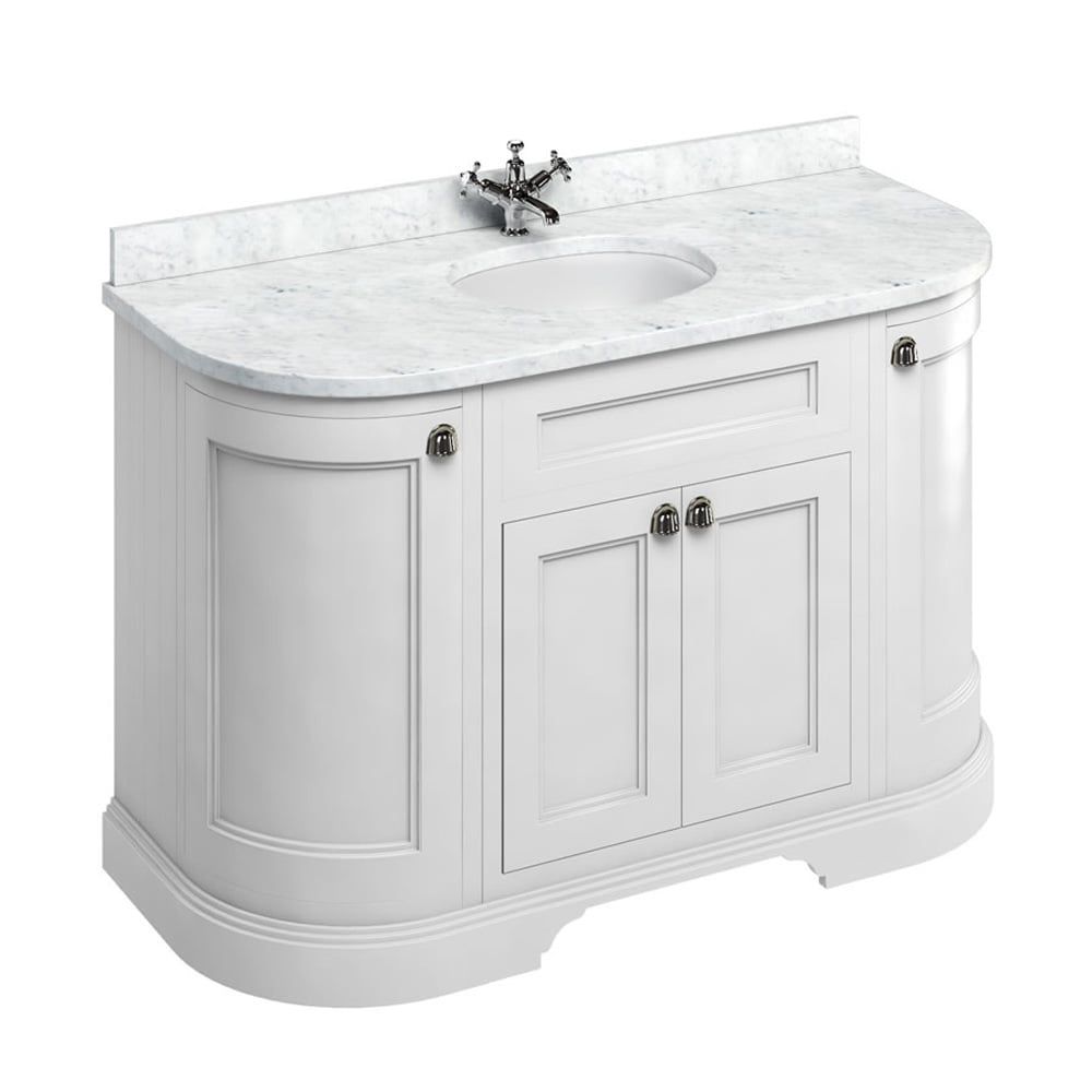 Burlington White Curved Vanity Unit with Carrara White Marble Worktop 1340mm