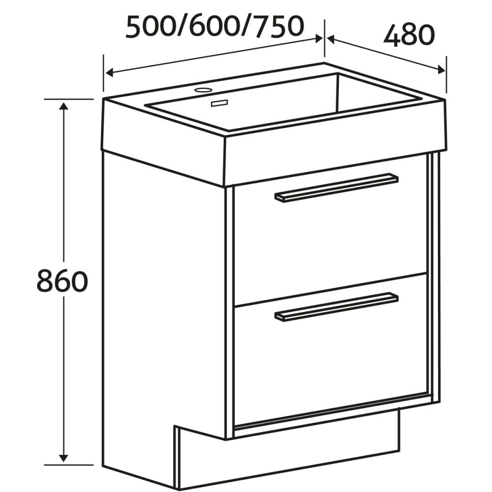 Winslow Light Sawn Oak Floor Standing Vanity Unit with Basin 600mm dimensions
