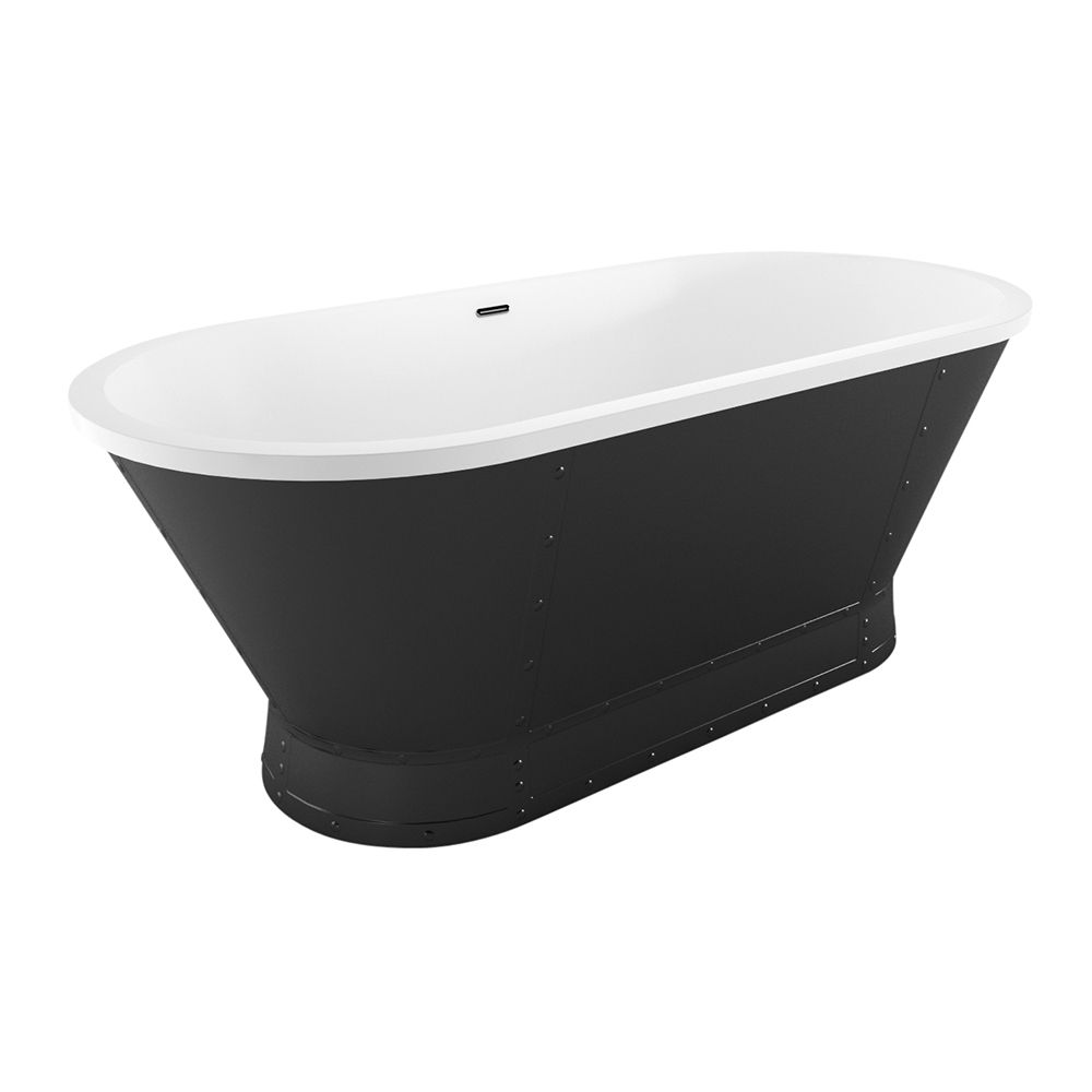 Glendale Matt Black Industrial Freestanding Acrylic Bath 1676x780mm