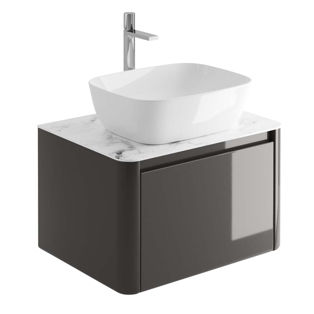 Callerton Titanium Grey Wall Hung Vanity Unit with White Marble Worktop 650mm