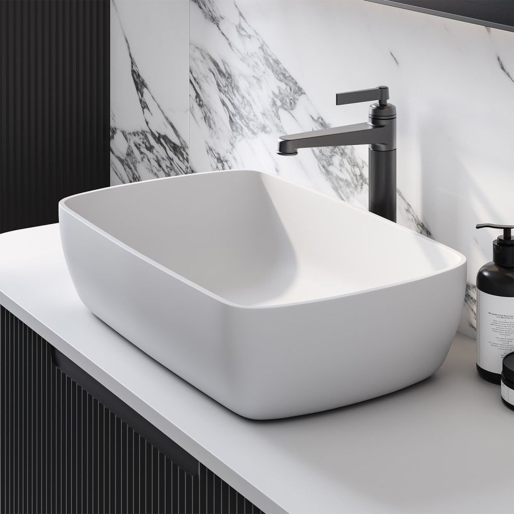 Grain Matt White Stone Countertop Basin