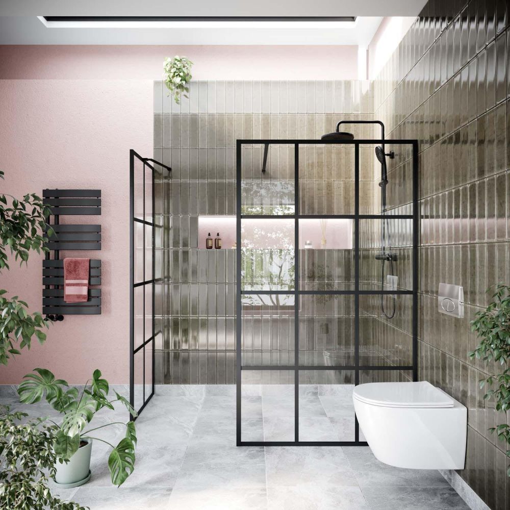 Amien Matt Black Grid Framed Shower Screen