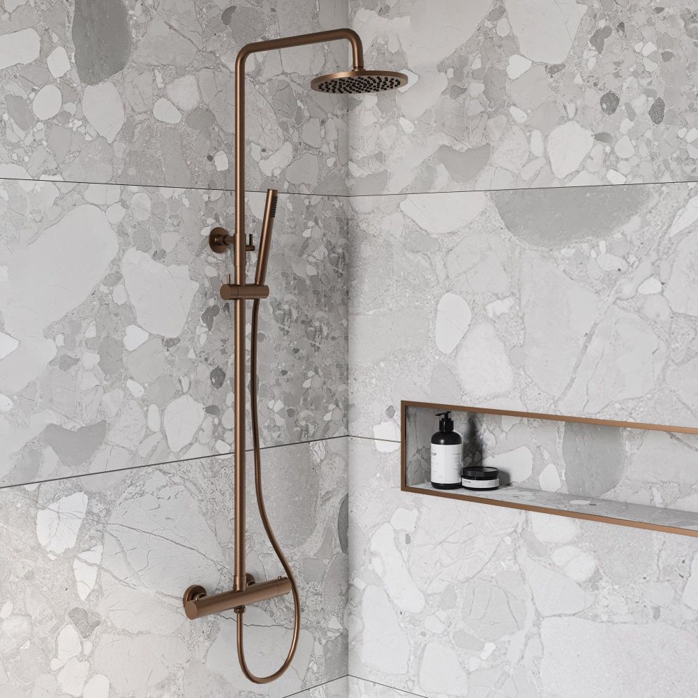 Elora Brushed Bronze Round Thermostatic Shower Pack Room Set