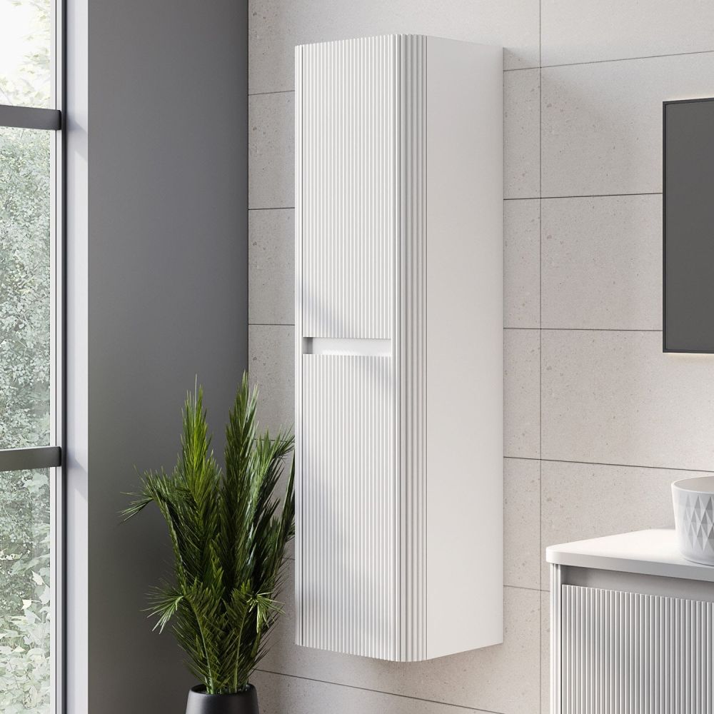 Wish Ribbed White Wall Hung Tall Storage Cabinet