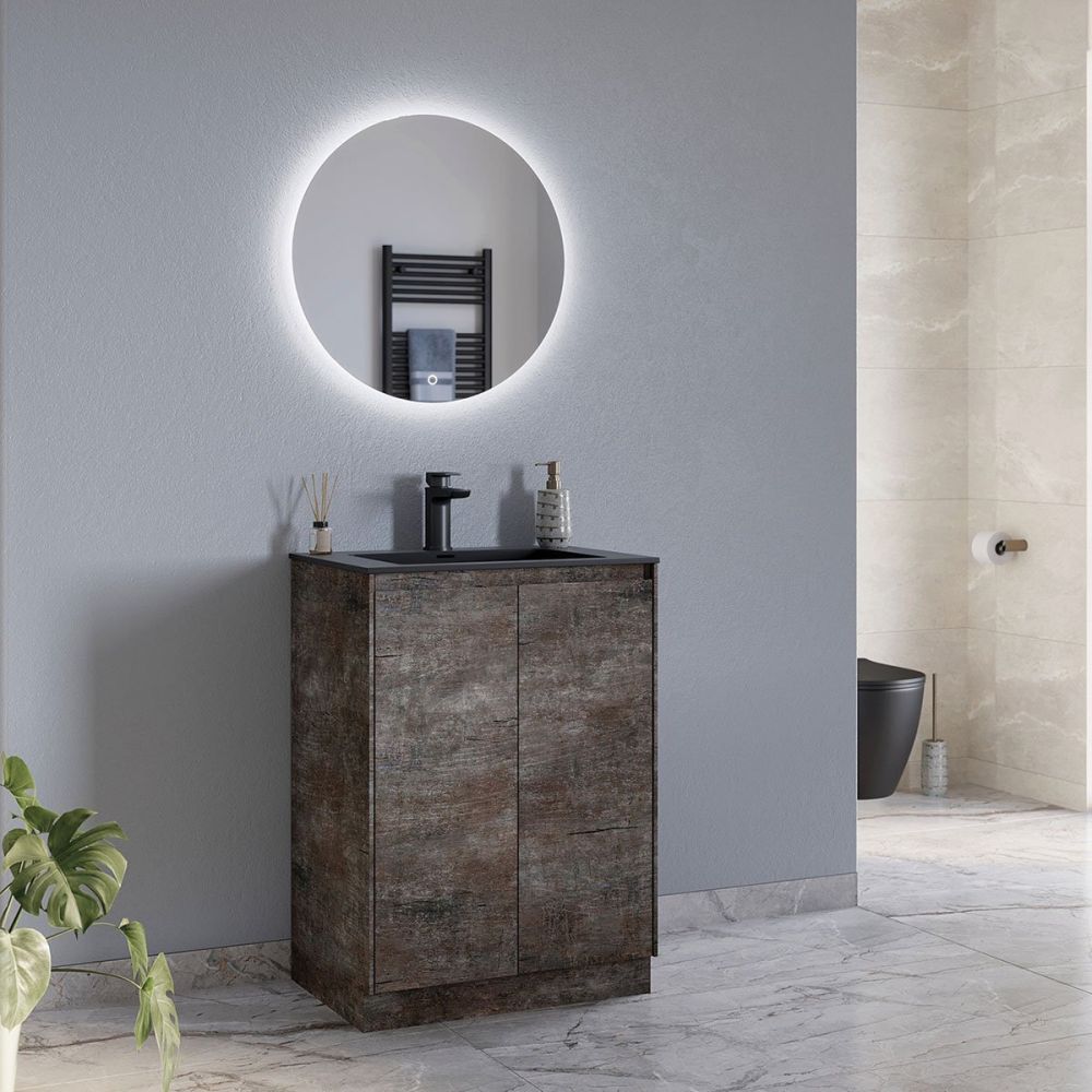 Odion Metallic Floor Standing Vanity Unit with Black Basin 600mm
