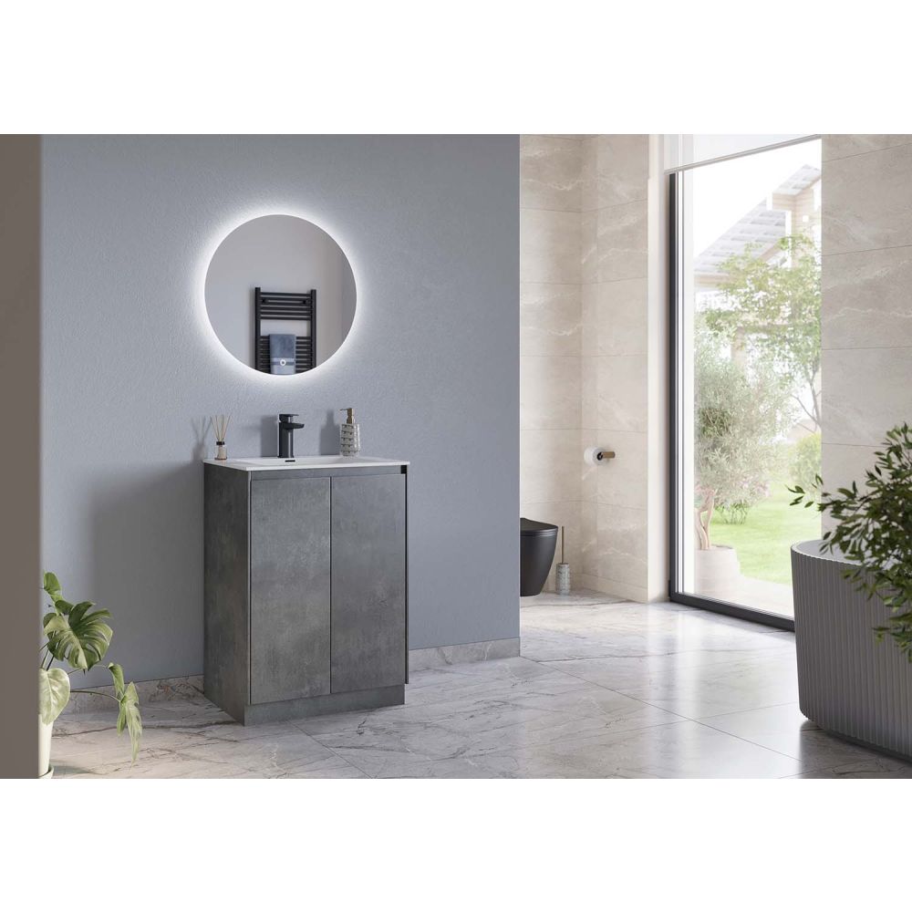 Odion Concrete Floor Standing Vanity Unit with White Basin 600mm