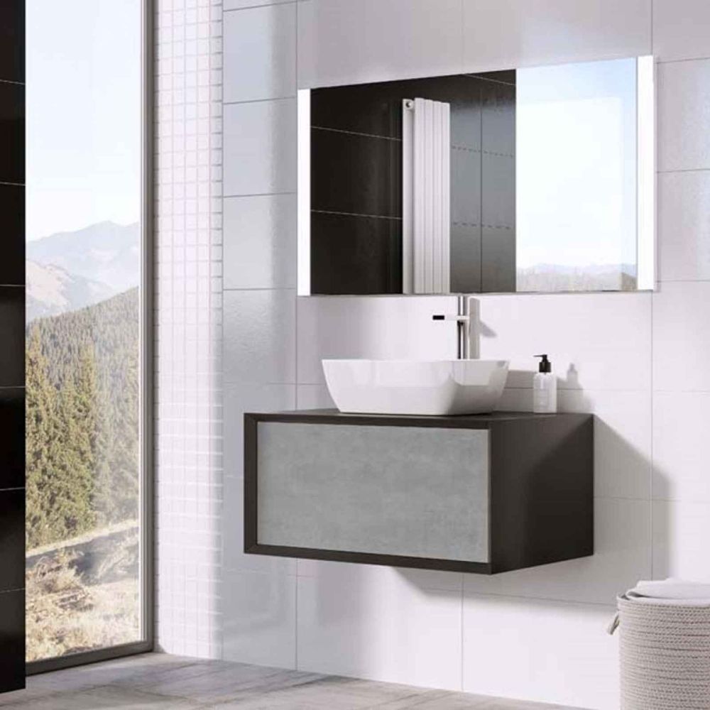 Devlin Black & Concrete Wall Hung Vanity Unit 800mm